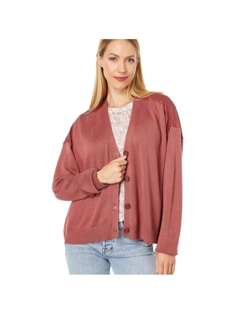 Splendid Corinne Sweater Mix Cardigan – Gorgeous Penny/Rusty Rose Medium